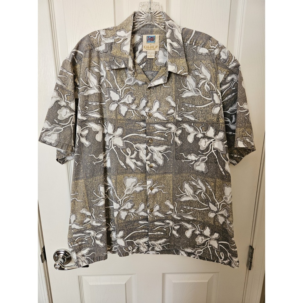 Kahala Hawaiian Islands Mens 100% Cotton Floral Short Sleeve Button Down Shirt L